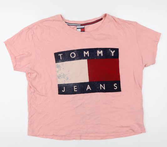 Tommy Jeans Women's Pink Crew Neck T-Shirt, Size L