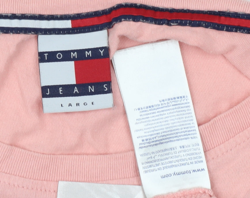 Tommy Jeans Women's Pink Crew Neck T-Shirt, Size L