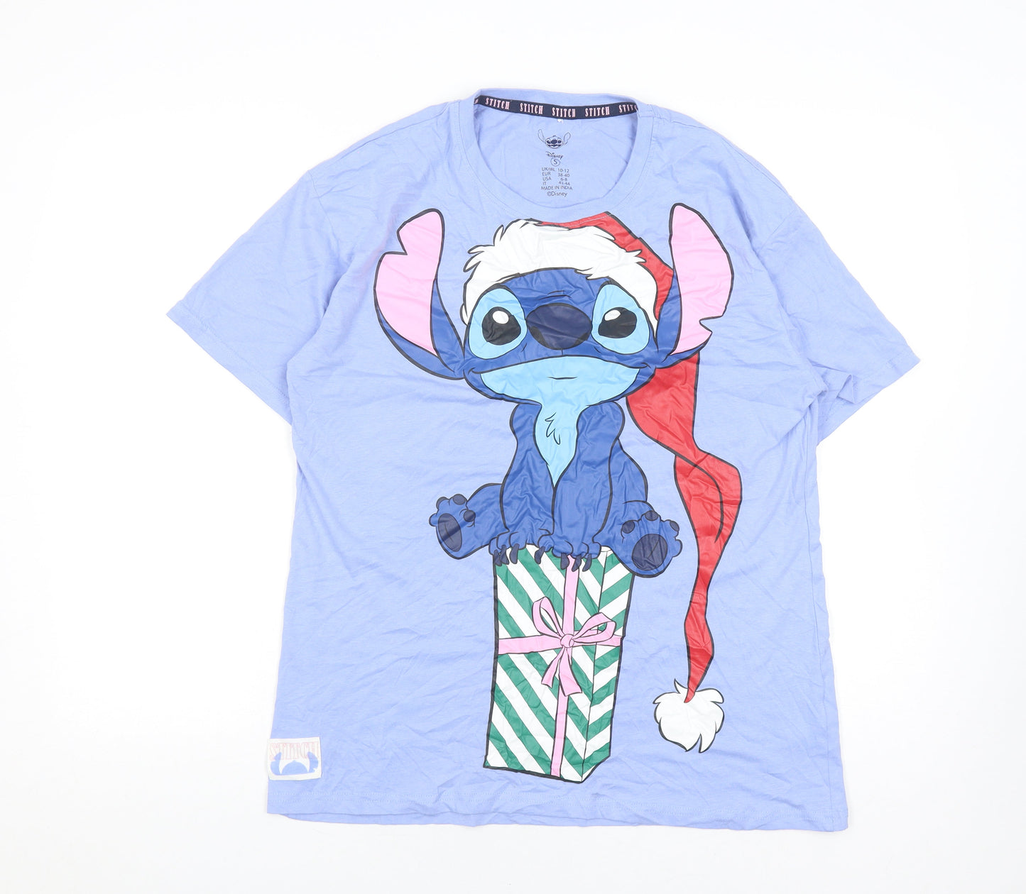 Disney Women's Blue Stitch Christmas T-Shirt, Size S