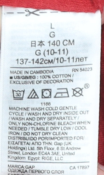 Gap Boys Red Long Sleeve Henley Casual Top Size 10