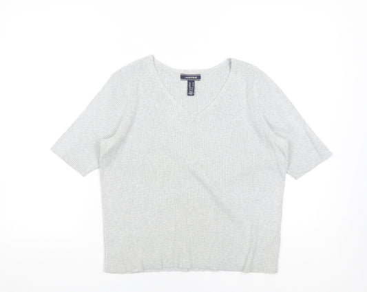 Lands' End Women's Grey V-Neck Knit Top, Size M