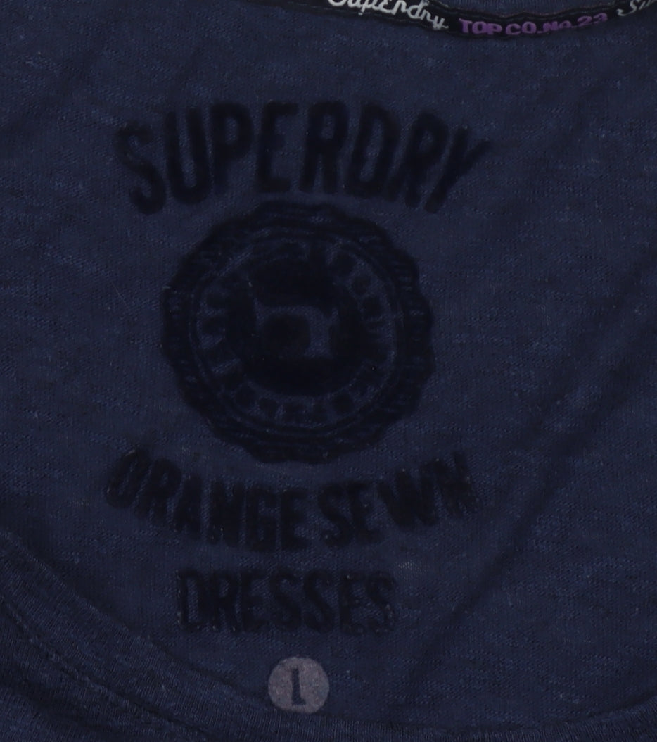 Superdry Women's Blue T-Shirt, S, 3/4 Sleeve, Sequin Accent
