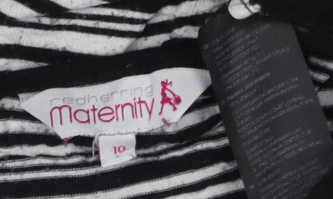Close-up detail of Red Herring Maternity Black & White Striped T-Shirt, size 10