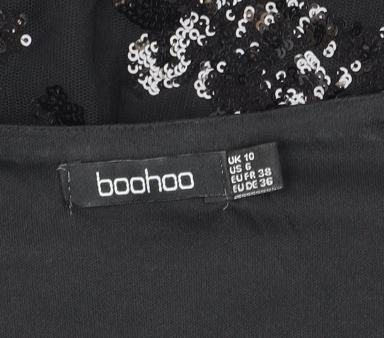 Brand and care label for Boohoo Black Sequin Party Dress UK 10