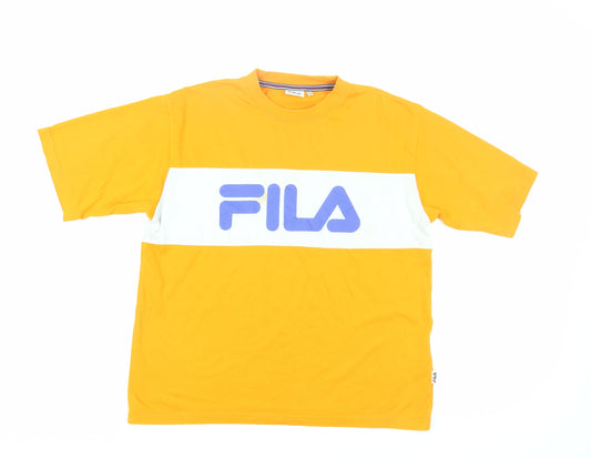 FILA Men's Orange Short Sleeve Logo T-Shirt - Size S