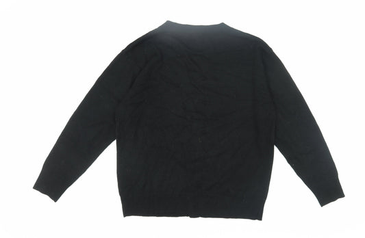 SPAO Unisex Black Cardigan, M, V-Neck, Hogwarts Embroidery