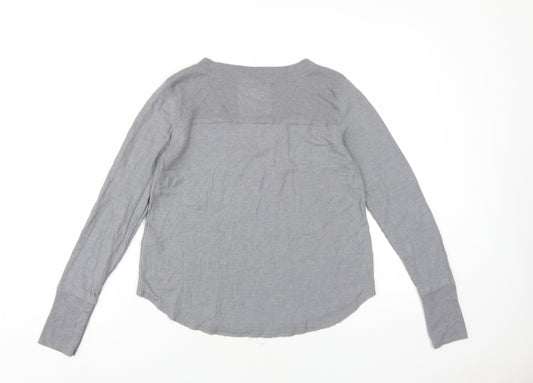 Hollister Women Grey Long Sleeve Jersey V-Neck T-Shirt