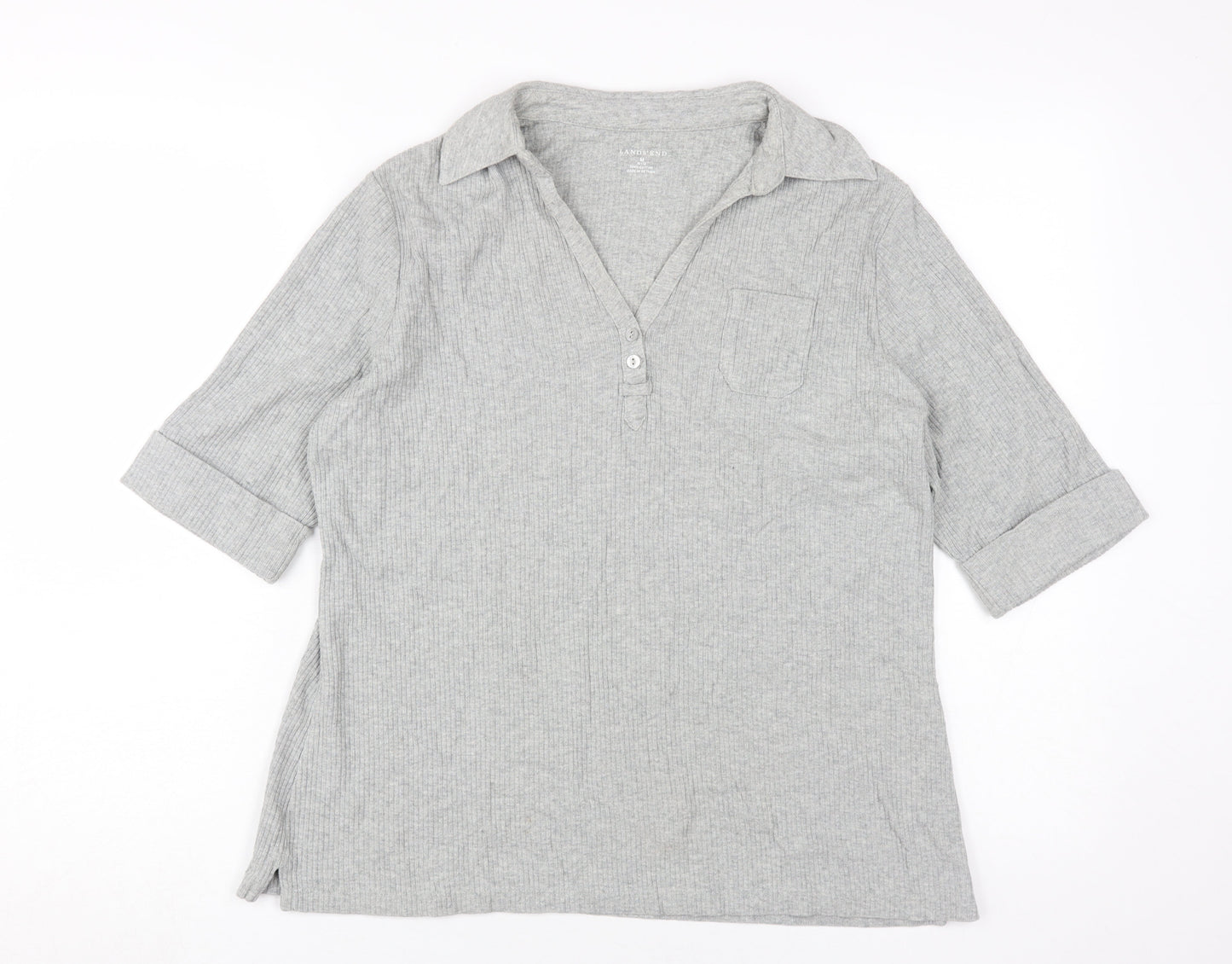 Lands' End Women's Grey Polo Shirt M