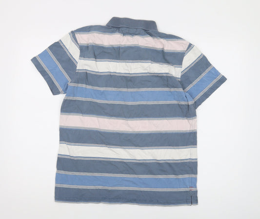 White Stuff Men's Blue Striped Polo Shirt Medium
