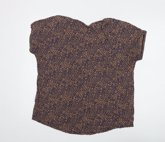 Lands' End Women's Animal Print Blouse - L, Brown/Blue