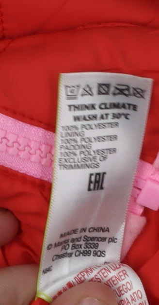 Brand and care label for Marks & Spencer Red girls’ puffer jacket 6-7 years