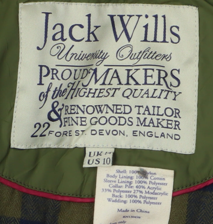 Jack Wills Olive Quilted Jacket, Women, UK 14, Autumn Ready