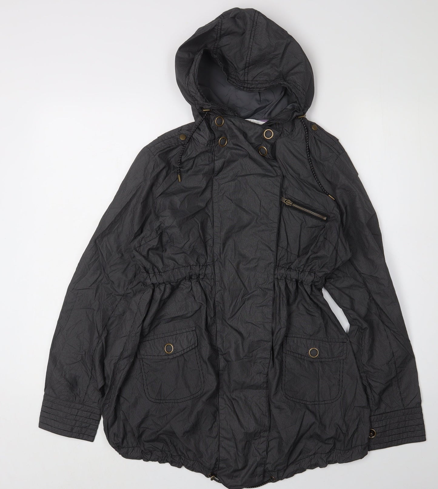 Mamas & Papas Women's Black Check Parka Jacket Size 8