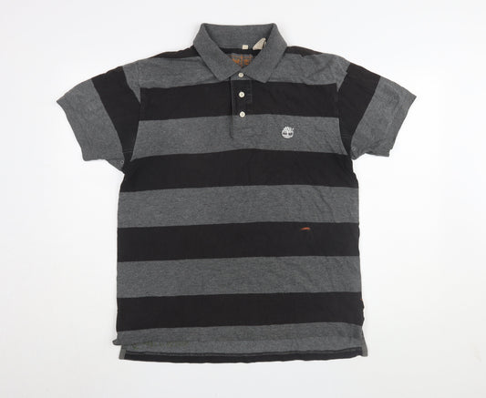 Timberland Men's Black Striped Polo, Size L