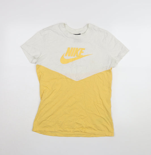 Nike Unisex Yellow T-Shirt, Size S, Colourblock Design