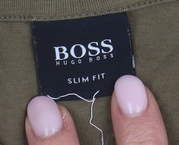 BOSS Men's Brown Slim Fit Crew Neck T-Shirt Medium