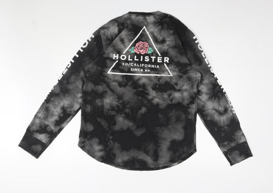 Hollister Men's Black Art Theme Long Sleeve T-Shirt
