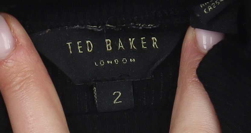 Ted Baker Women’s Black Slim T-Shirt, Size 2, Long Sleeve