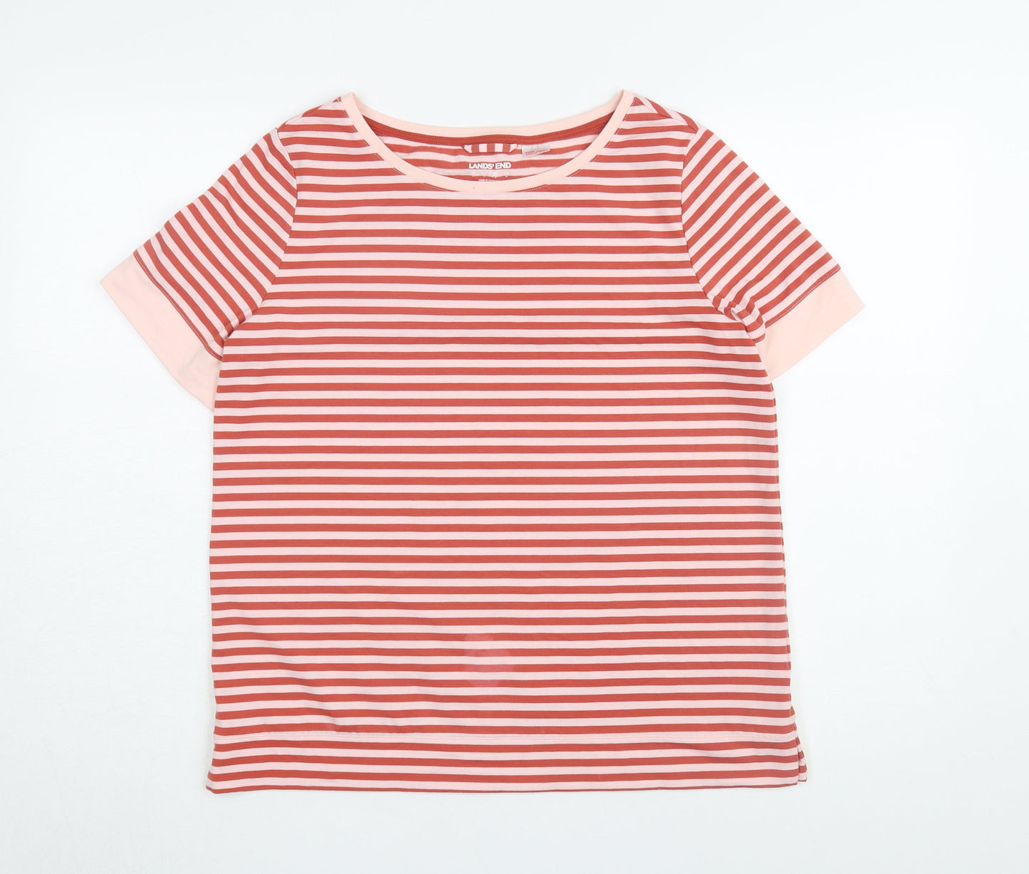 Lands' End Women's Red Striped Basic T-Shirt S