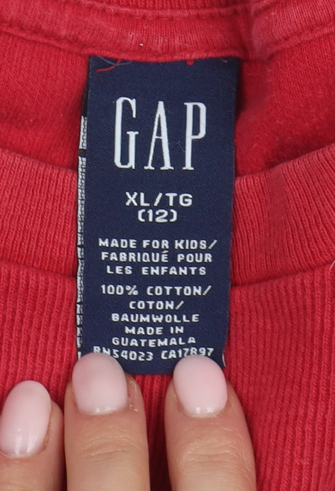 GAP Unisex Red Cotton Long Sleeve T-Shirt Size 12