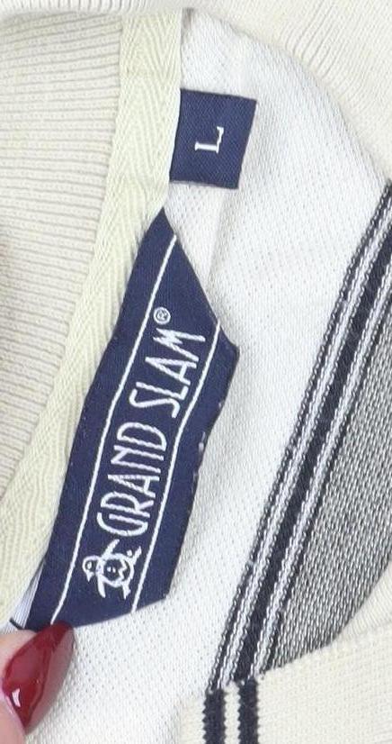 Grand Slam Men's Grey Striped Polo Shirt L Casual