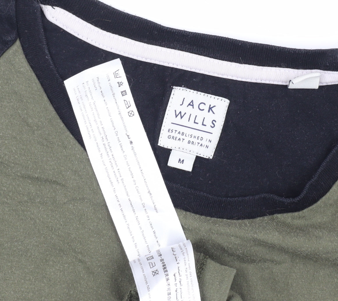 Jack Wills Men's Green Crew Neck Colourblock T-Shirt M