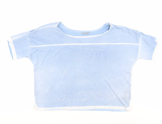Womens UK Size M Calvin Klein Jeans Blue Cotton Blend T-Shirt