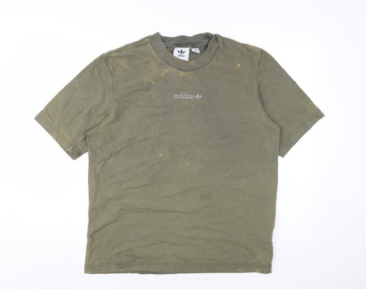 Additional front view of Adidas Men's Green T-Shirt - Small, Crew Neck, Logo