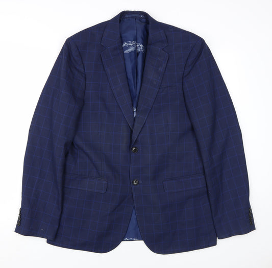 Moss London Men's Blue Slim Fit Checked Blazer 40L