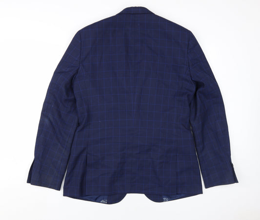 Moss London Men's Blue Slim Fit Checked Blazer 40L