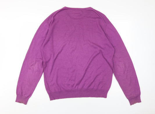 Cricket & Co Men's Purple Cotton Pullover, L, Crew Neck
