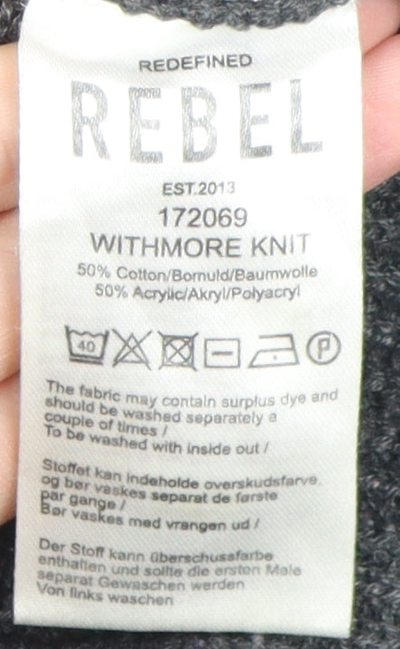 Brand and care label for Rebel Men's Black jumper - Medium, Cotton Blend
