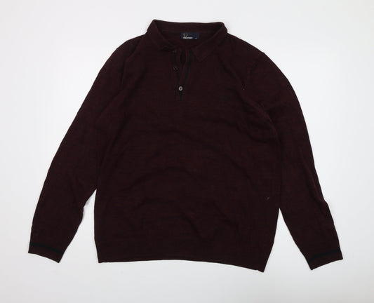 Fred Perry Men's Brown XL Henley Jumper