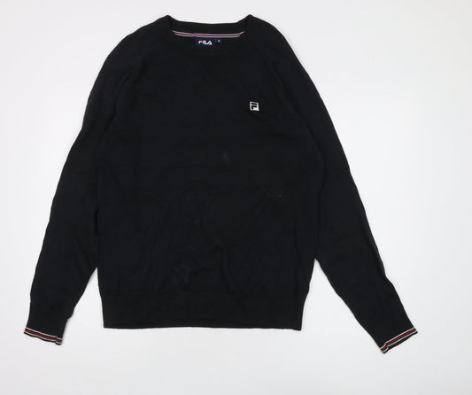 Fila Men's Black Pullover Jumper, Size M, Crew Neck