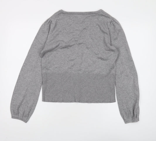 Anne Klein Grey Women's L Cardigan, V-Neck, Button Accent