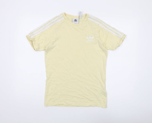 Womens UK Size XS adidas Yellow 100% Cotton T-Shirt