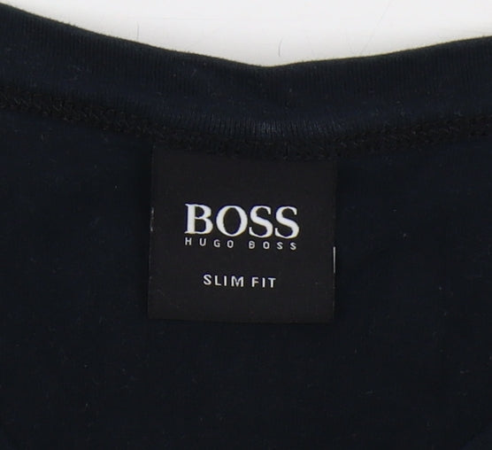 Hugo Boss Men's Black Slim Fit Graphic Long Sleeve T-Shirt