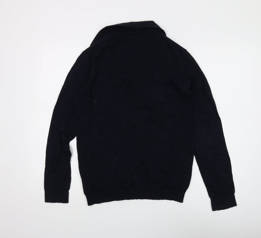 Gutteridge Men's Black Collared Jumper Cotton Cashmere S
