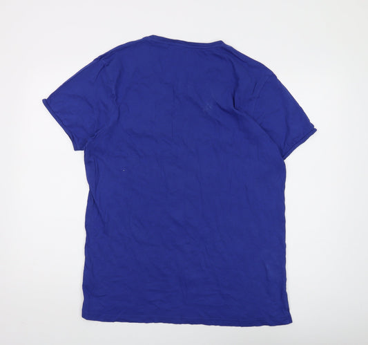 Firetrap Men's Blue Cotton T-Shirt, Size L, Short Sleeve