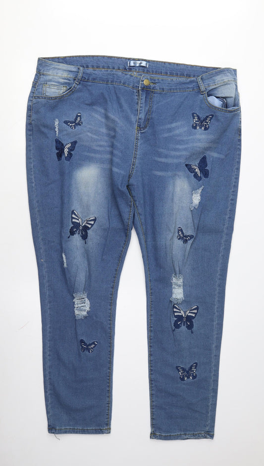 Rosegal Women's Blue Embroidered Skinny Jeans, 2XL