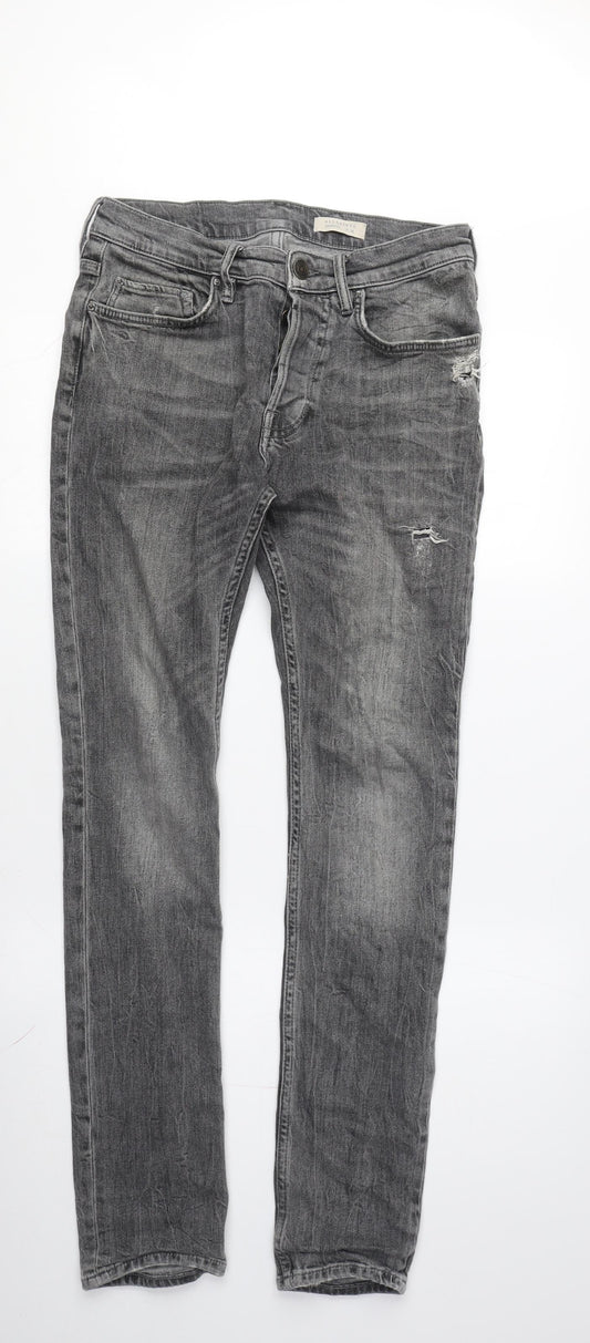 AllSaints Men's Grey Skinny Jeans, Size 28, Distressed