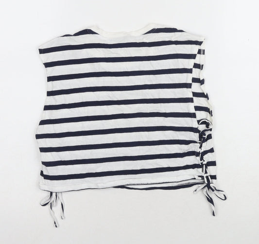 Bershka Unisex White Striped Sleeveless T-Shirt Size 8