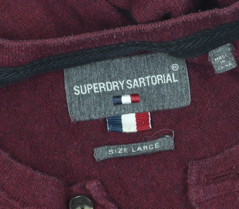 Superdry Men's Red Henley Jumper - Size L