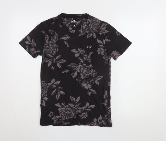 Hollister Men's Black Floral T-Shirt XS Cotton