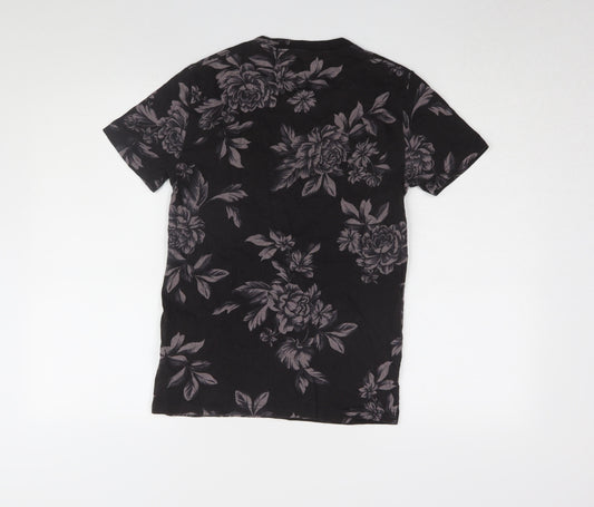 Hollister Men's Black Floral T-Shirt XS Cotton