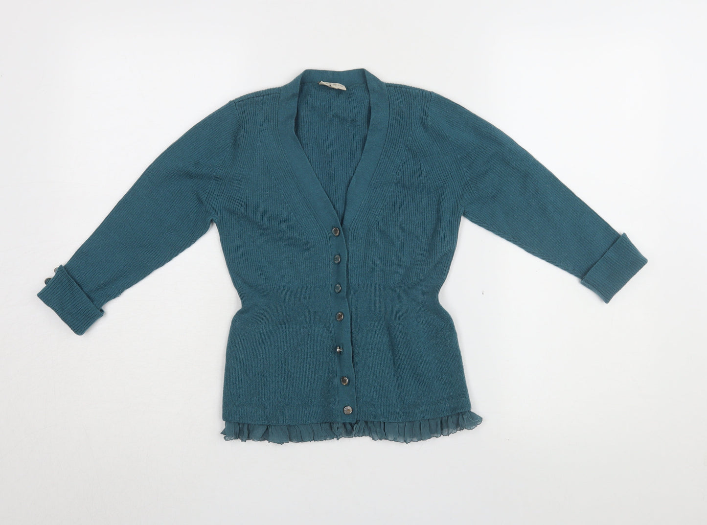 Karen Millen Women's Green Button-Up Knit Top, Size 2