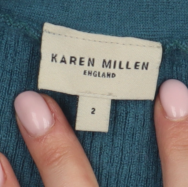 Karen Millen Women's Green Button-Up Knit Top, Size 2