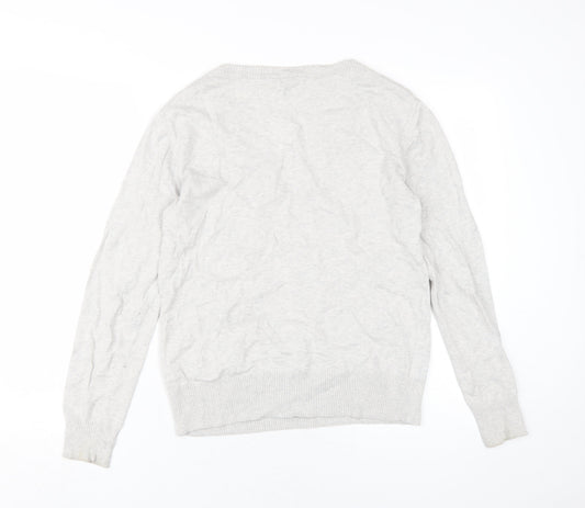 Howies Men Grey V-Neck Medium Pullover Cotton Jumper