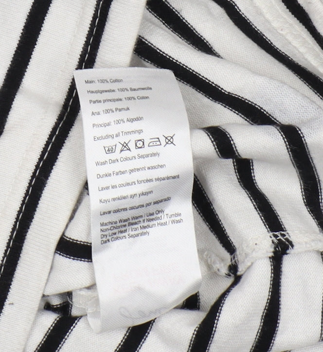 Joules Women White Striped T-Shirt, Size 12, Casual