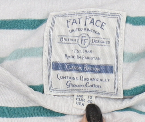 Fat Face Women's White Striped T-Shirt - Size 12